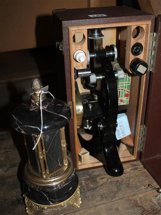 Italian marble cigarette container & cased microscope